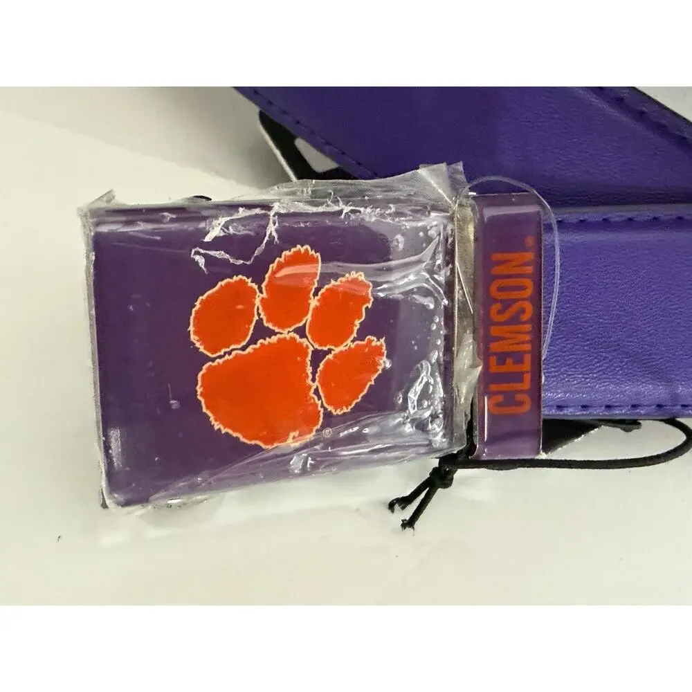 NEW Clemson Tigers Mission Leather Belt •Men L• Metal Buckle Leather Purple $89